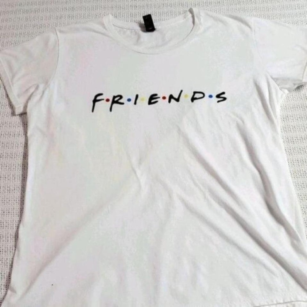 Anvil Friends TV Show Logo Graphic Tee White Short Sleeve Shirt Womens XL